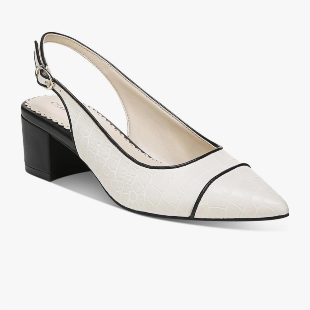 Charter Club Bryann White Black Trim Slingback Block Heel  Size 7 No Box